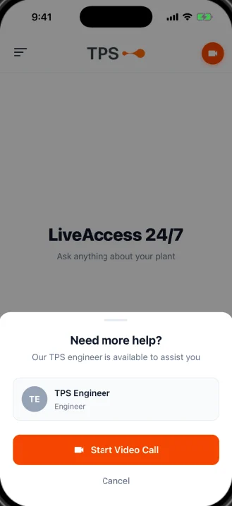 Need more help sheet offering a video call with a TPS engineer